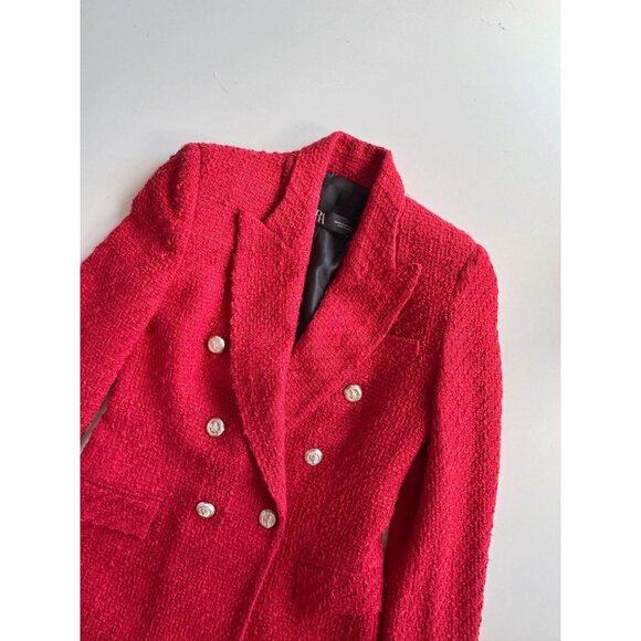 ZARA Red Boucle Tweed Double Breasted Kate Middleton Blazer Suit Jacket, Size XS - Picture 6 of 16